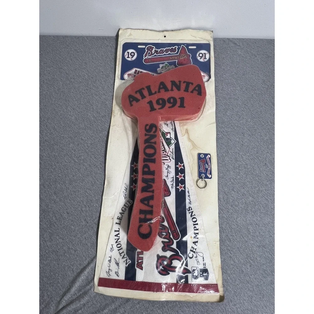 VTG Atlanta Braves Foam Tomahawk Tag Pennant Key Set‎ 91 MLB Baseball NL Champs